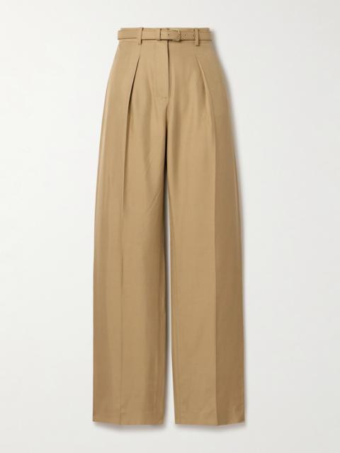 Loro Piana Edward Belted Pleated Silk Wide-leg Pants