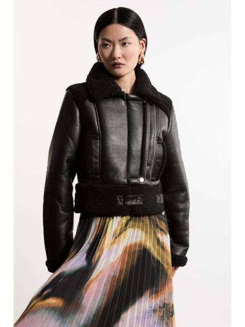 KAREN MILLEN Faux Fur Aviator Crop Jacket