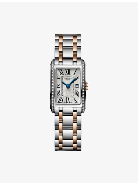 Longines L5.258.5.79.7 DolceVita Rectangular Stainless-Steel, 0.280ct Diamond And Red PVD Quartz Watch