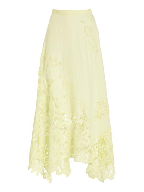 Rae Embroidered Linen Maxi Skirt lime green