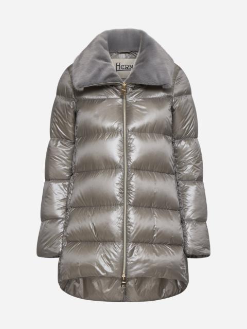 A-shape nylon and faux fur down jacket