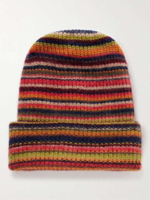 Striped Ribbed Cashmere Beanie
