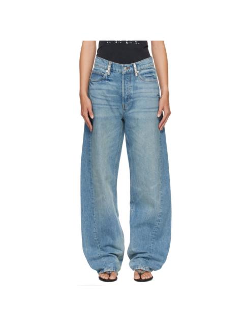 Alexander Wang Blue Crystal Hotfix Belt Loop Mid-Rise Relaxed Jeans