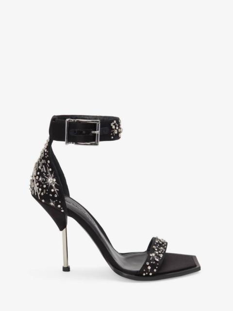Alexander McQueen Women's Pin Comet Embroidery Sandal in Black/silver