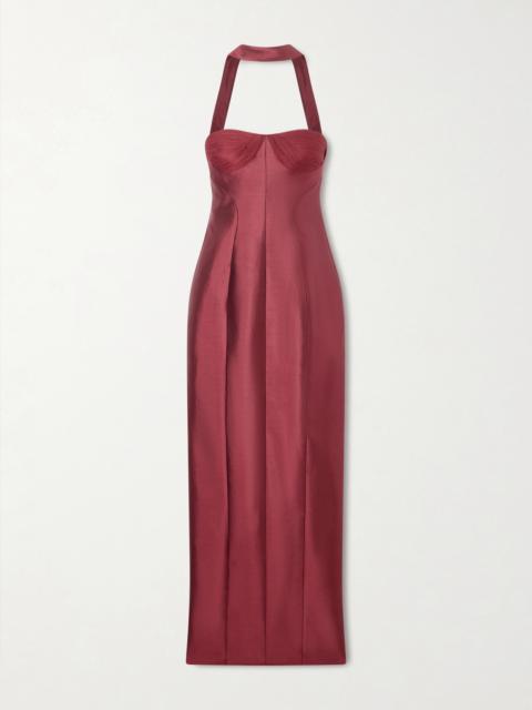 DANIELLE FRANKEL Lette Paneled Tulle-trimmed Wool And Silk-blend Twill Gown