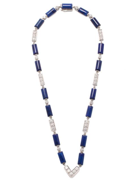 DAVID WEBB Lapis Diamond V Chain Necklace