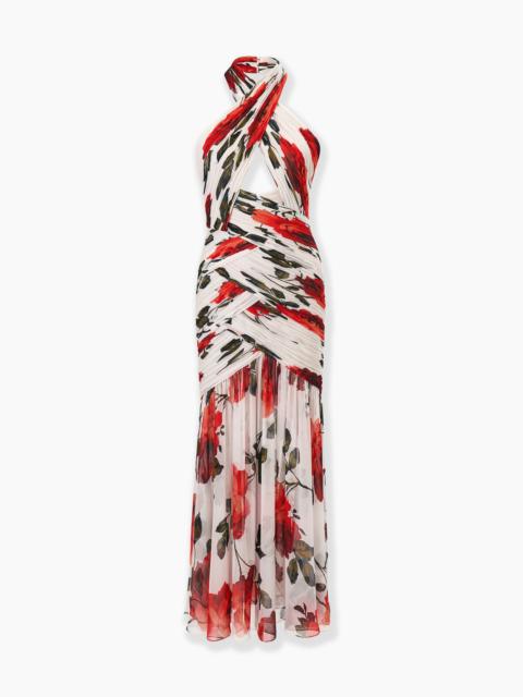 CAROLINA HERRERA Rose-Print Chiffon Midi Dress