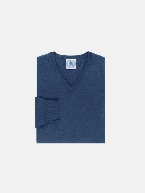 J. PRESS INDIGO COTTON-CASHMERE V-NECK SWEATER - TRIM FIT