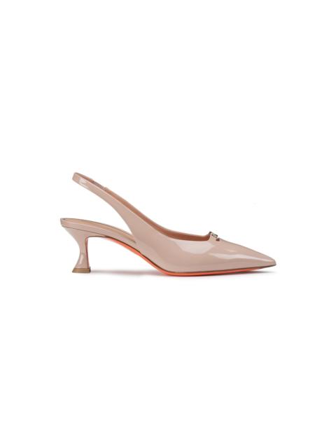 Santoni Women's pink patent leather mid-heel slingback