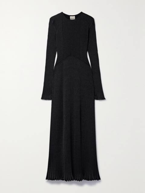 KHAITE Okla Metallic Ribbed Wool-blend Maxi Dress