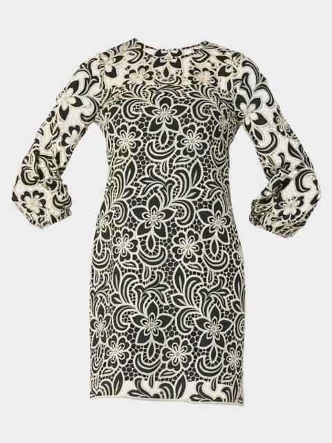 Shoshanna Holland 3/4-Sleeve Floral Lace Mini Dress