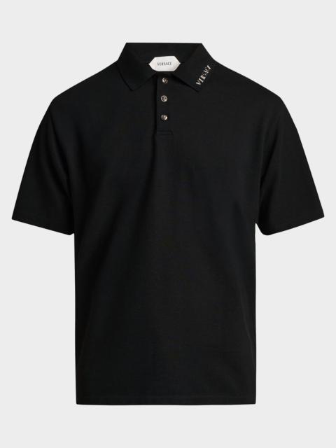 VERSACE JEANS COUTURE Men's Piquet Medusa Buttons Cotton Polo Shirt