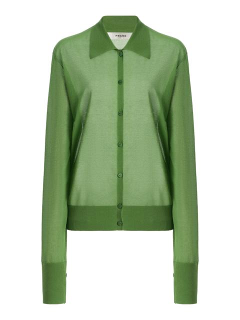 FRAME The Collared Cotton-Blend Cardigan green