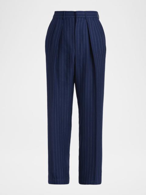 TOM FORD Pinstripe Wool-Linen Mid-Rise Straight-Leg Pants