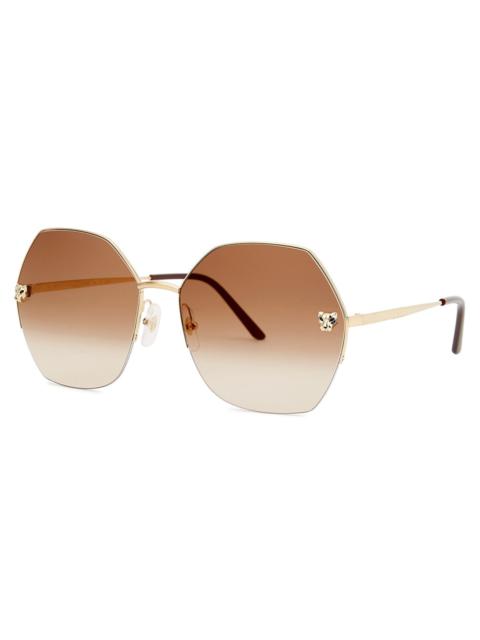 Cartier Cartier Panthère De Cartier Gold-tone Oversized, Sunglasses, Half Rim