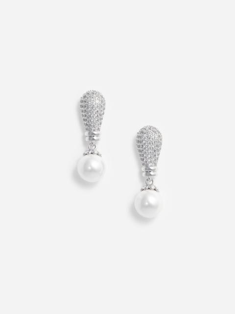 self-portrait Silver Crystal Pearl Drop Earrings
