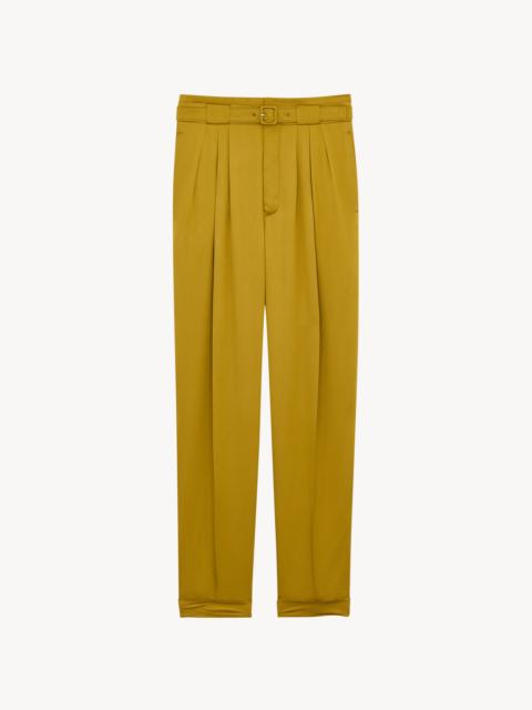 SAINT LAURENT BELTED PANTS IN SILK DUCHESS SATIN