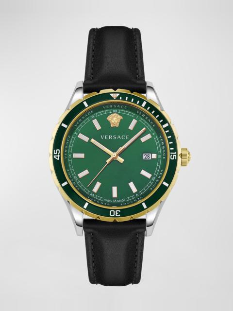 VERSACE Men's Hellenyium Leather Strap Watch, 42mm