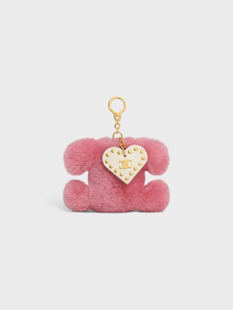 TRIOMPHE pom-pom keyring with HEART in SHEARLING AND CALFSKIN with GOLD FINISHING