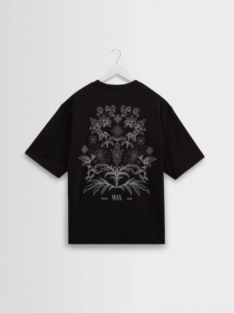 Wax London Milton - Black And Beige Botanical Graphic Cotton T-Shirt