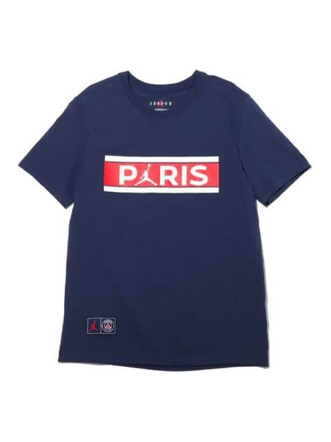 Jordan Air Jordan Wordmark Paris Saint-Germain Alphabet Printing Soccer/Football Sports Short Sleeve Navy B