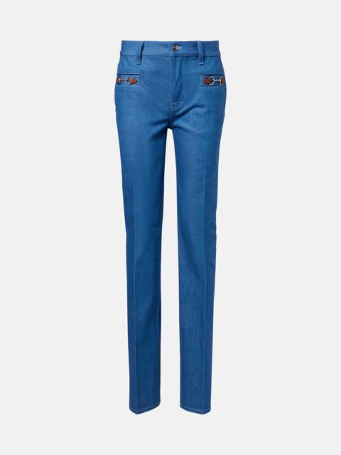 GUCCI Horsebit cotton chambray slim pants