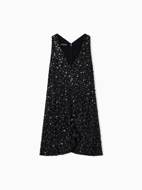EMPORIO ARMANI GEORGETTE DRESS WITH ALL-OVER BEADS AND SEQUINS