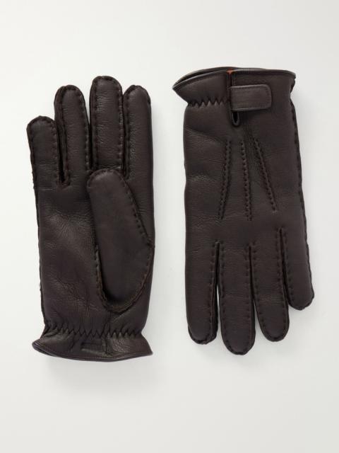 ZEGNA Full-Grain Leather Gloves Dark brown