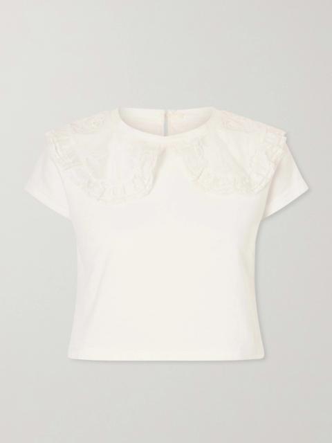 ANNA SUI Lace-trimmed Jersey T-shirt