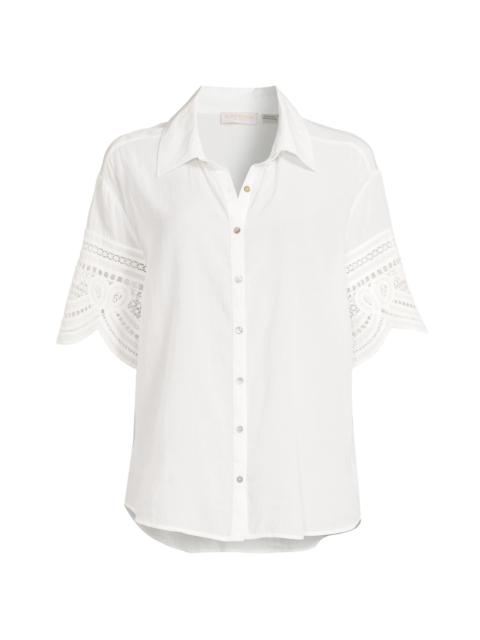 RAMY BROOK Women's Shamaya Eyelet-Trimmed Swim Cover-Up Top - White