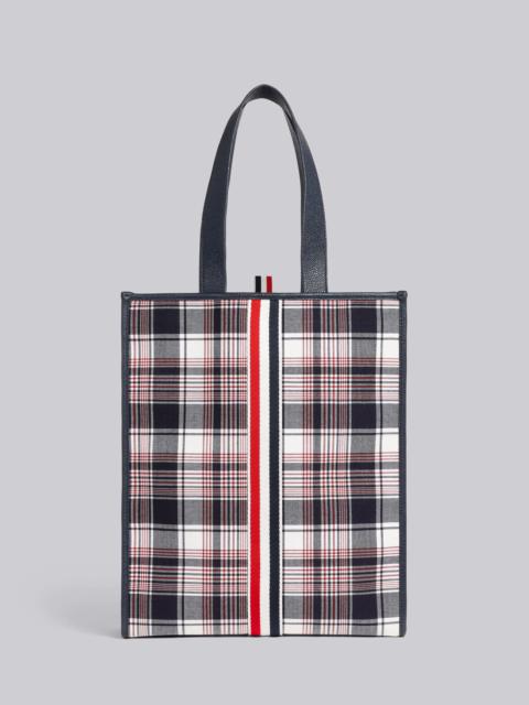 Thom Browne Multicolor Hairline Madras Check Suiting Webbing Stripe Vertical Tote