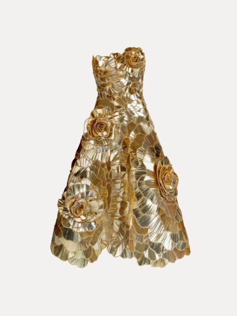Oscar de la Renta GEOMETRIC SEQUIN ROSETTE COCKTAIL DRESS