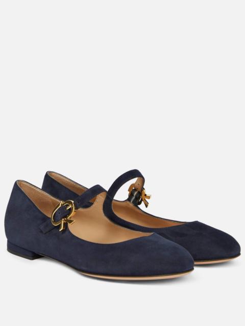 Mary Ribbon suede ballet flats
