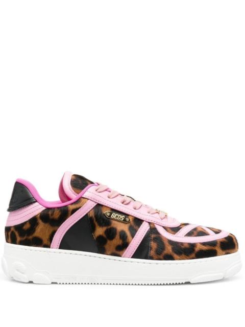 leopard-print lace-up trainers