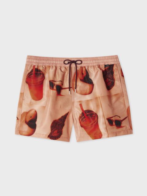Paul Smith Orange 'Sunbleached Snaps' Print Swim Shorts