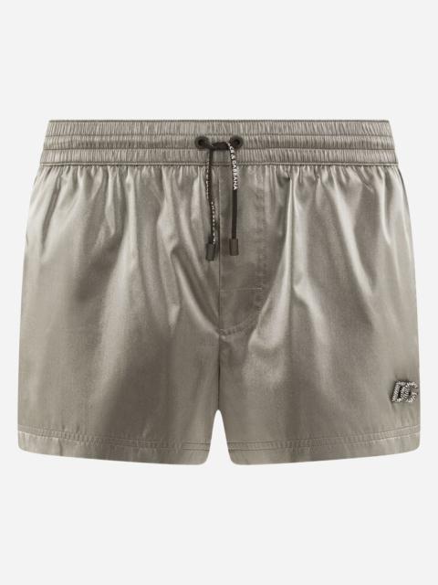Dolce & Gabbana Short iridescent nylon swim trunks with patch