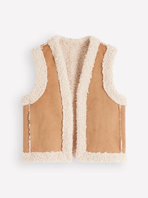 BODEN Borg Trim Cotton Vest-Sand
