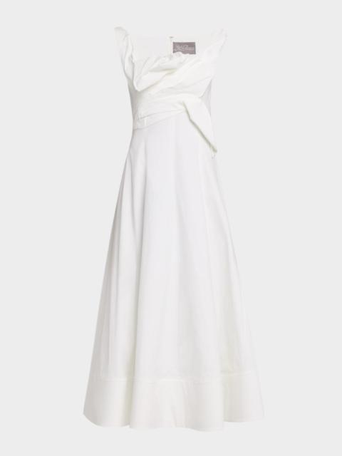 LELA ROSE 3D Draped Cotton Poplin Sleeveless Midi Dress