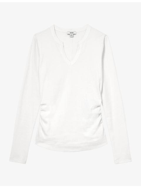 REISS Athena Notch-Neck Stretch-Cotton Top