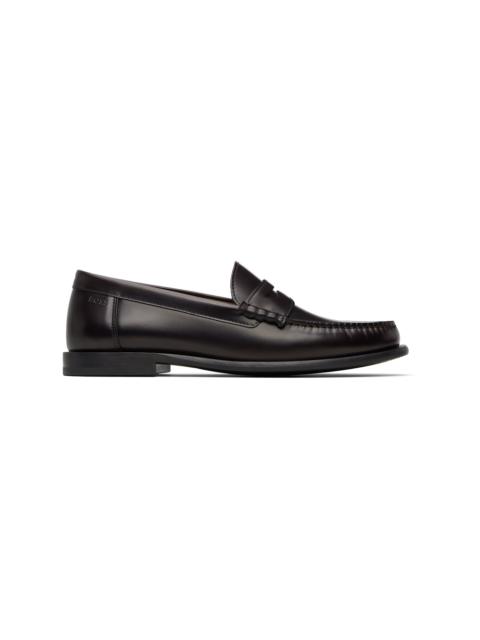 BOSS Burgundy Leather Penny Trim Loafers