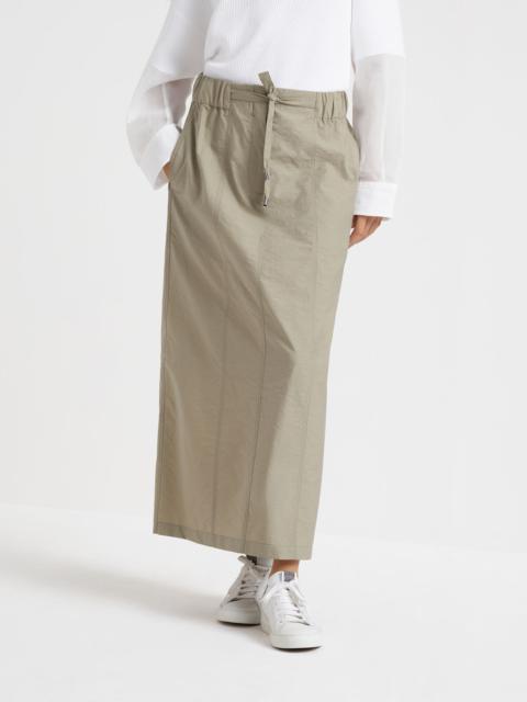 Brunello Cucinelli Techno cotton poplin midi track skirt with shiny tab