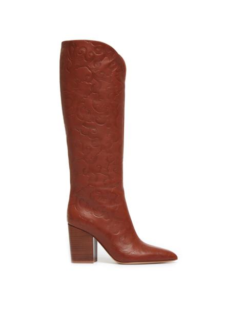 GABRIELA HEARST Debossed Knee-High Cora Boots in Cognac Leather