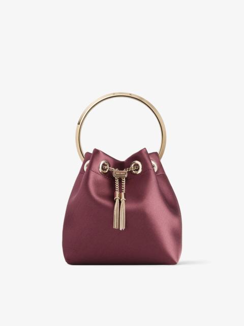 JIMMY CHOO Bon Bon Deep Merlot Satin Handbag with Metal Handle