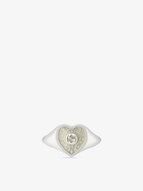 Interlocking-G heart Mother-of-Pearl effect 925 sterling-silver ring