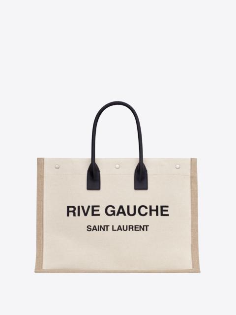 SAINT LAURENT rive gauche large tote bag in printed canvas and leather