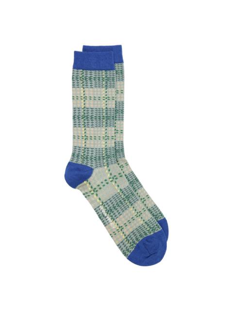 HENRIK VIBSKOV BLURRY STRIPES SOCKS HOMME - GREY BLUE YELLOW CHECKS