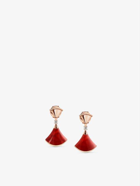 Divas Dream 18ct rose-gold, 0.07ct brilliant-cut diamond and carnelian earrings