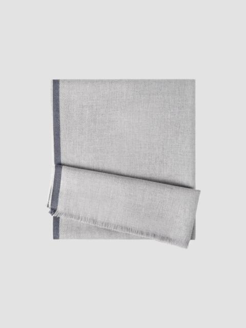 Brunello Cucinelli Men's Wool and Cashmere Diagonal Scarf with Striped Edge - Pearl Grey