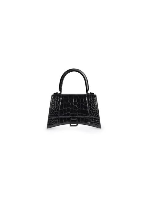 BALENCIAGA Women's Hourglass Xs Handbag Crocodile Embossed in Black