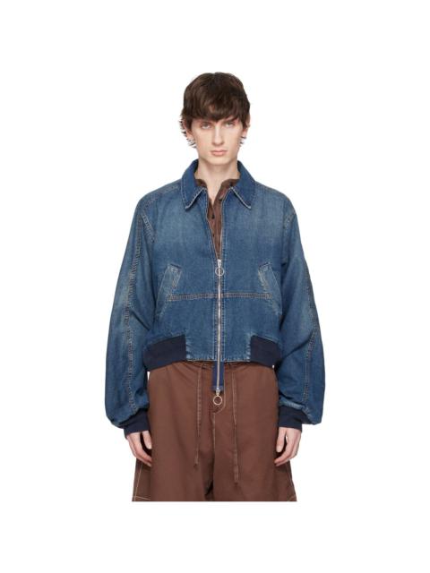 EDWARD CUMING Blue Bottom Heavy Denim Bomber Jacket